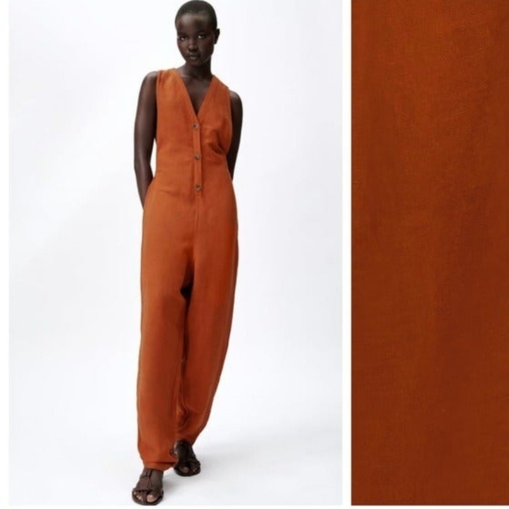 NWT Zara Oversized Linen Blend Jumpsuit, Size S
